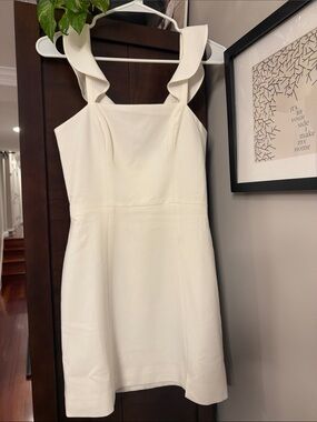 French Connection White Square-Neck Mini Dress with Ruffled Straps